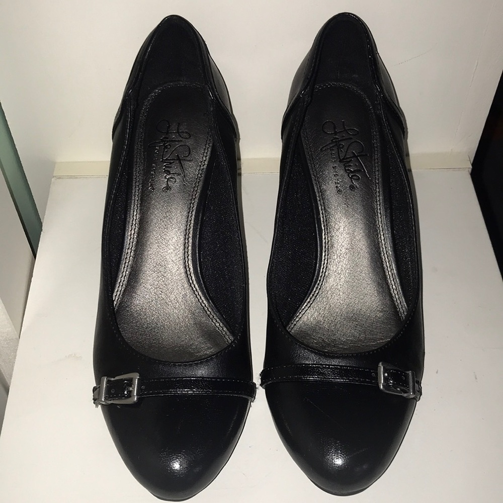 Black low heels w buckle lifestyle
